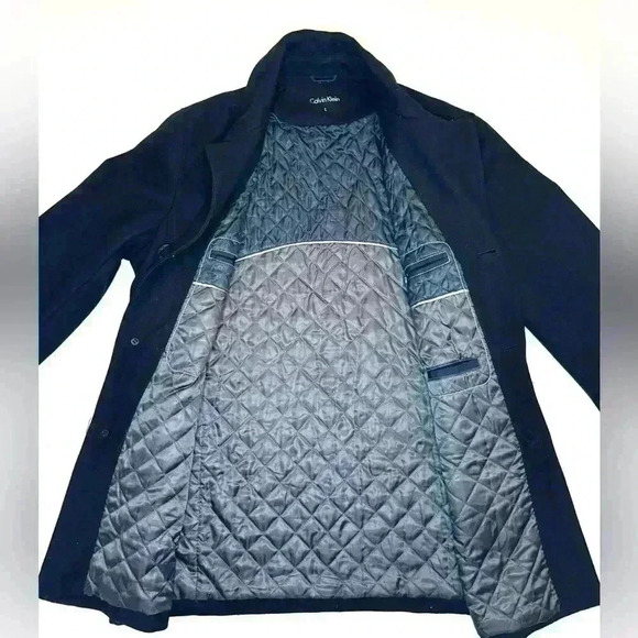 Calvin Klein Men's Classic Fit Black Wool Blend Overcoat Size- Large - Picture 9 of 9